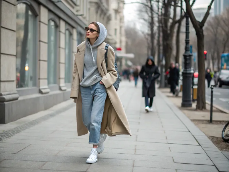 Oversized Hoodie + Trench Coat + Baggy Jeans