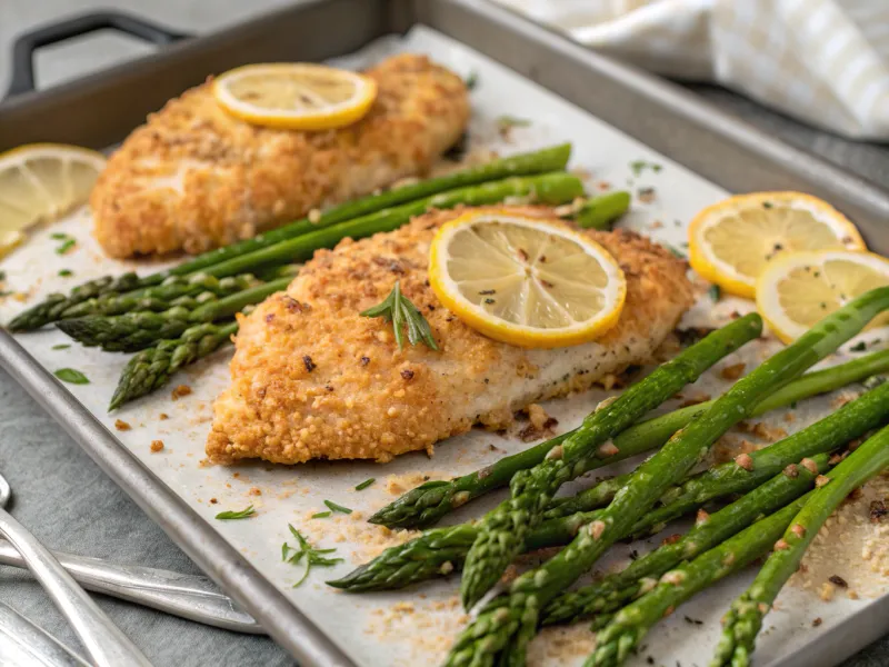 Sheet Pan Parmesan Crusted Chicken with Asparagus