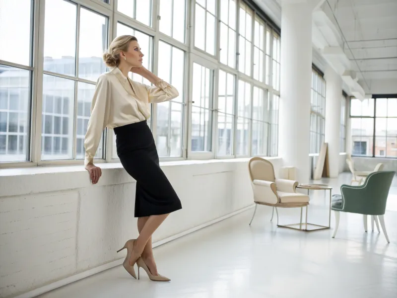 Silk Blouse + Pencil Skirt