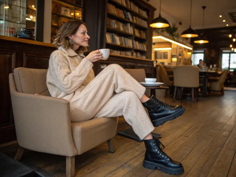 Soft Knit Set + Combat Boots