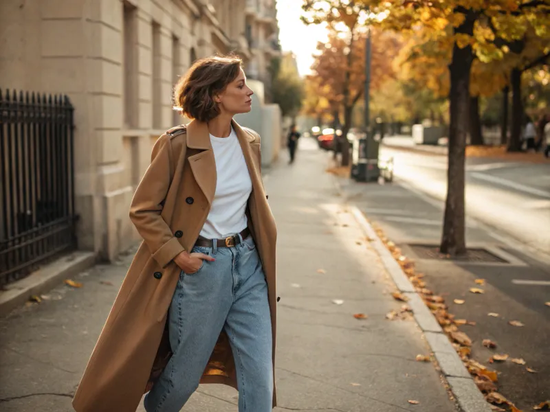 Statement Coat + Simple Tee + Baggy Jeans