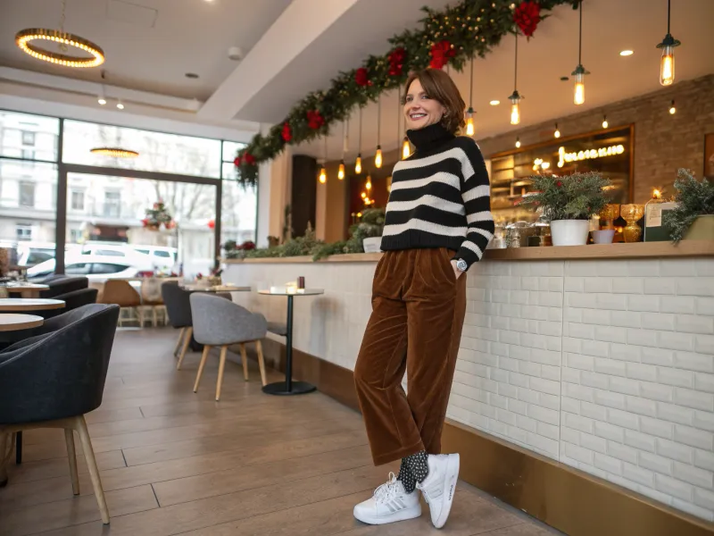 Striped Turtleneck with Corduroy Pants