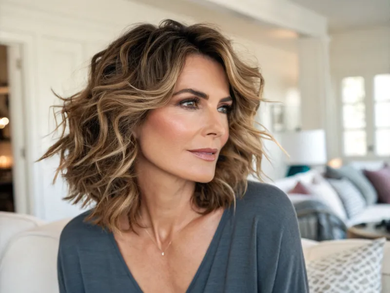 Tousled Wavy Lob with Deep Side Part