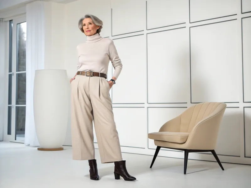 Turtleneck + Wide-Leg Trousers