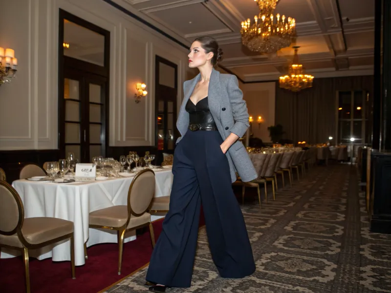 Wide-Leg Pants + Fitted Bodysuit + Blazer