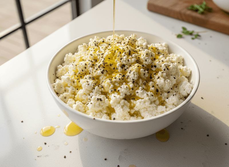 Cottage Cheese with Olive Oil and Cracked Pepper