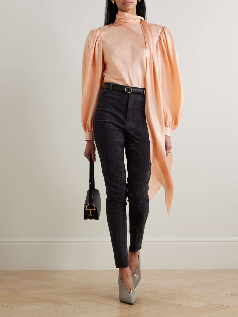 A Silk or Satin Blouse in a Neutral Tone