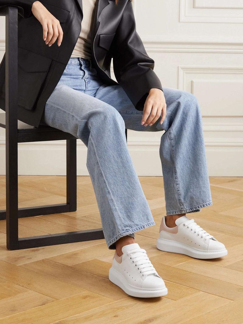 Alexander McQueen Suede-Trimmed Leather Exaggerated-Sole Sneakers