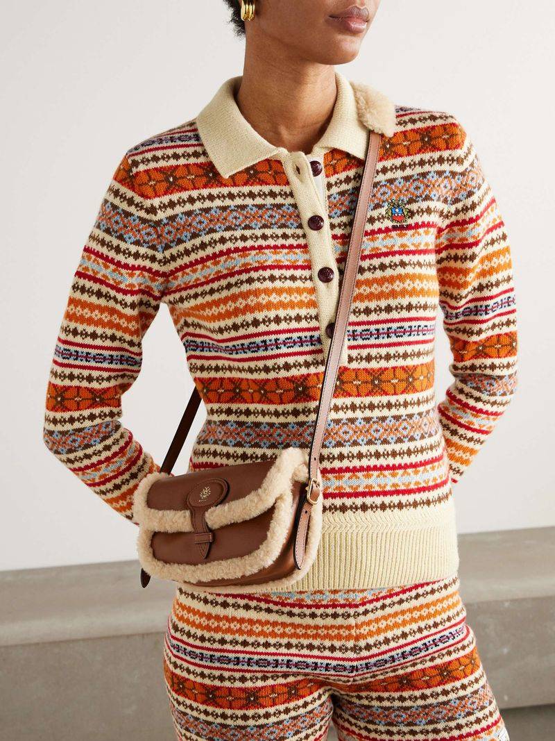 BALLY Elisabeth Shearling-Trimmed Leather Shoulder Bag