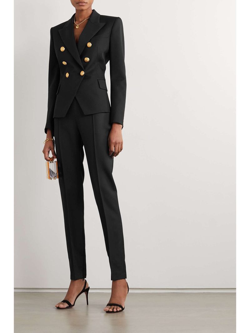 BALMAIN Double-Breasted Wool-Twill Blazer (Black)