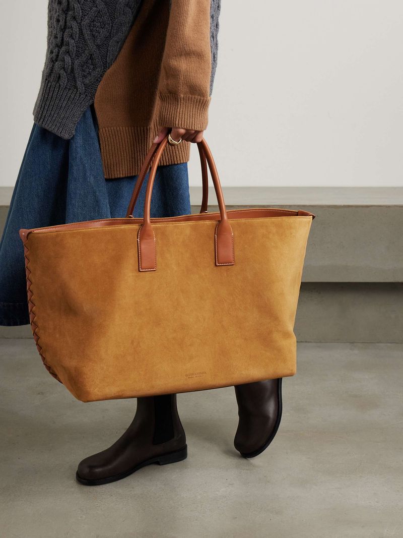 BOTTEGA VENETA Cabat Large Leather-Trimmed Suede Tote