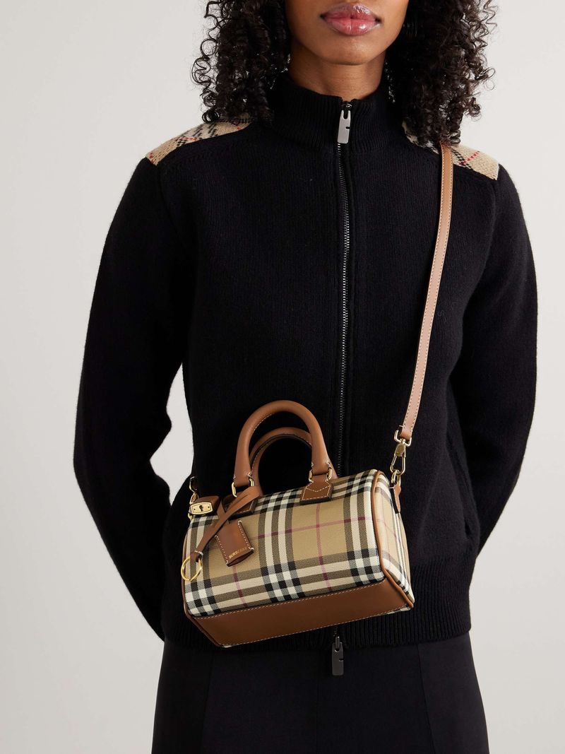 BURBERRY Leather-Trimmed Checked Tote Mini Crossbody