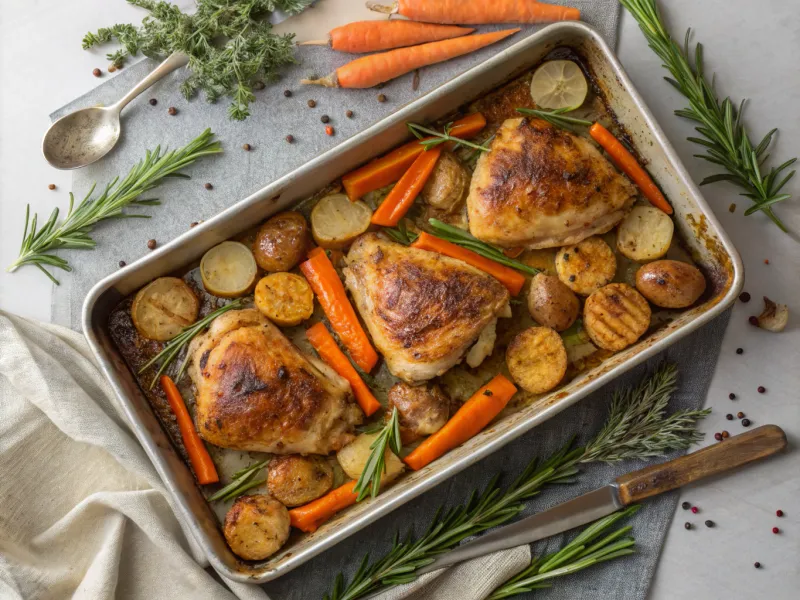 Baked Chicken Thighs with Roasted Potatoes and Carrots