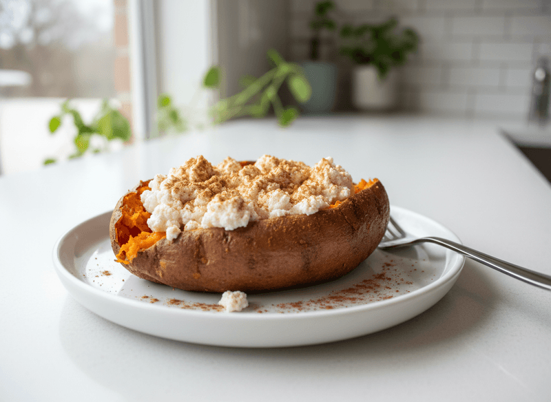 Baked Sweet Potato with Cottage Cheese