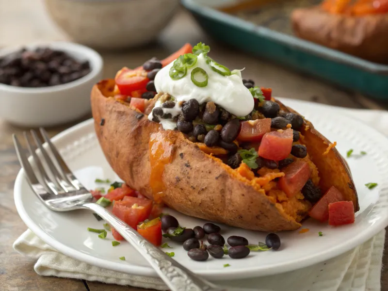 Baked Sweet Potatoes with Beans