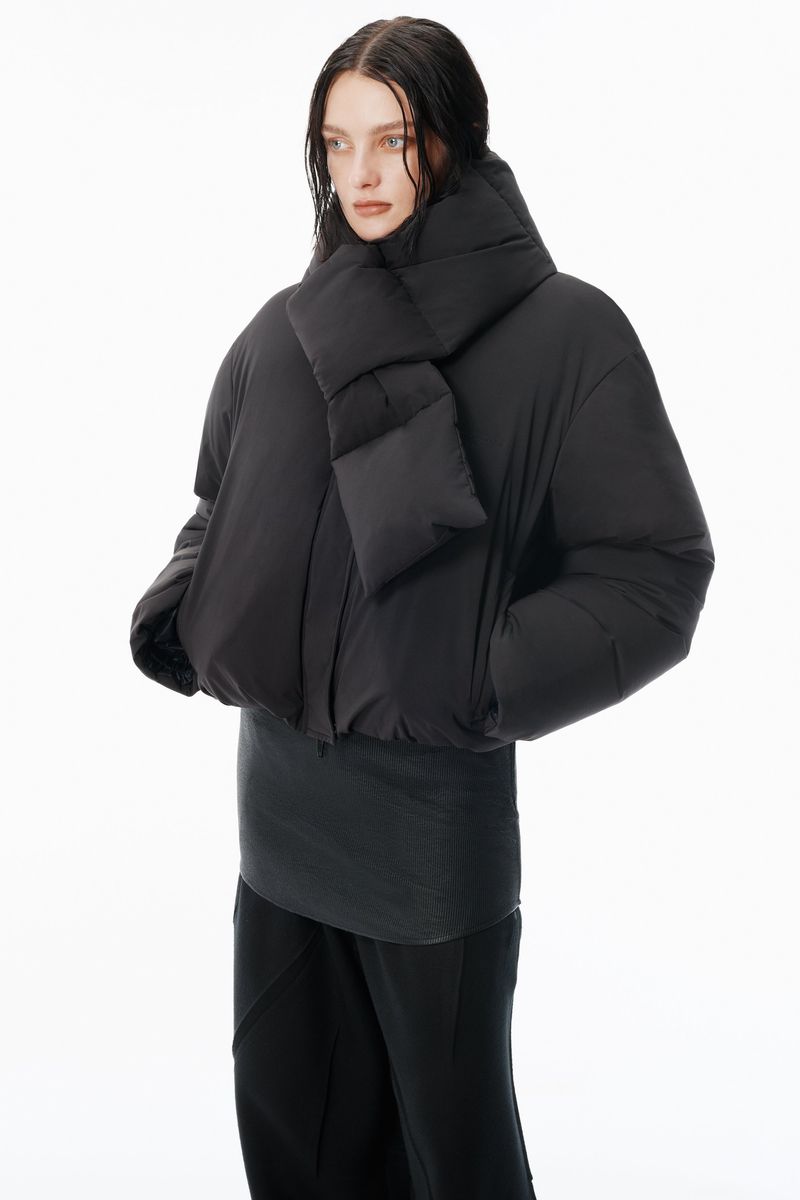 Alexander Wang Crop Puffer Jacket with Removable Scarf