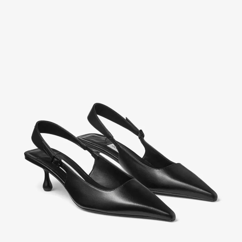 Black Nappa Leather Sling Back Pumps
