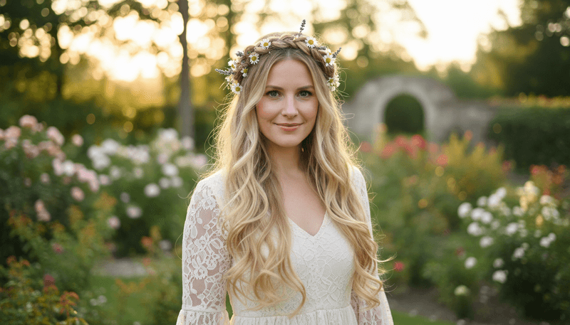 Braided Crown with Flowing Hair