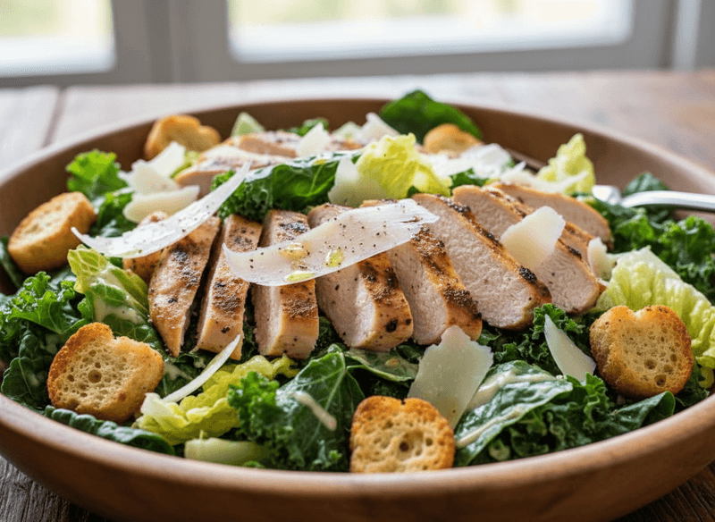 Chicken Caesar Salad with Kale, Parmesan & Sourdough Croutons