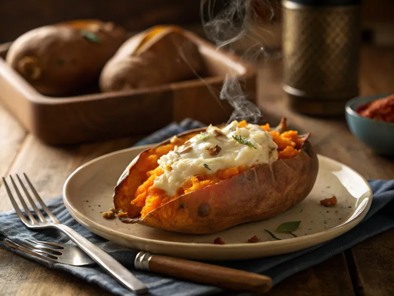 Butterkäse-Stuffed Sweet Potato (Teacher Lunch)