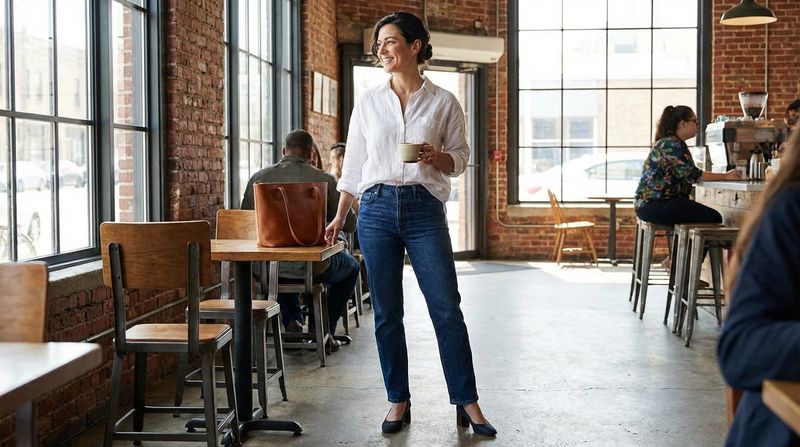 Button-Down Shirt (Slightly Relaxed) + Jeans + Heels