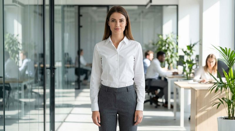 Button-Down Shirt with Tailored Straight-Leg Pants
