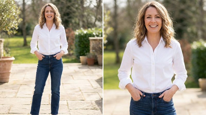 Classic White Button-Down with Dark Denim