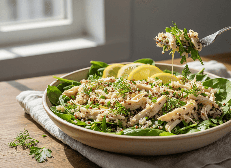 Herbed Chicken Salad with Quinoa, Lemon Vinaigrette & Greens