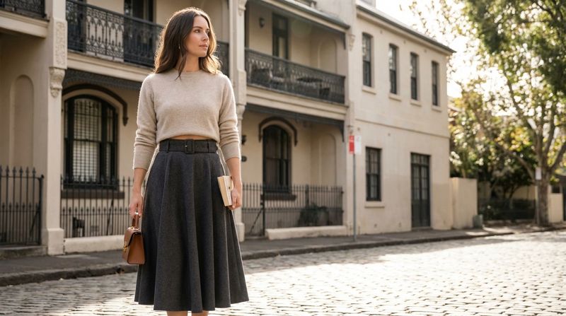 Cropped Cashmere Sweater + High-Waisted Full Skirt