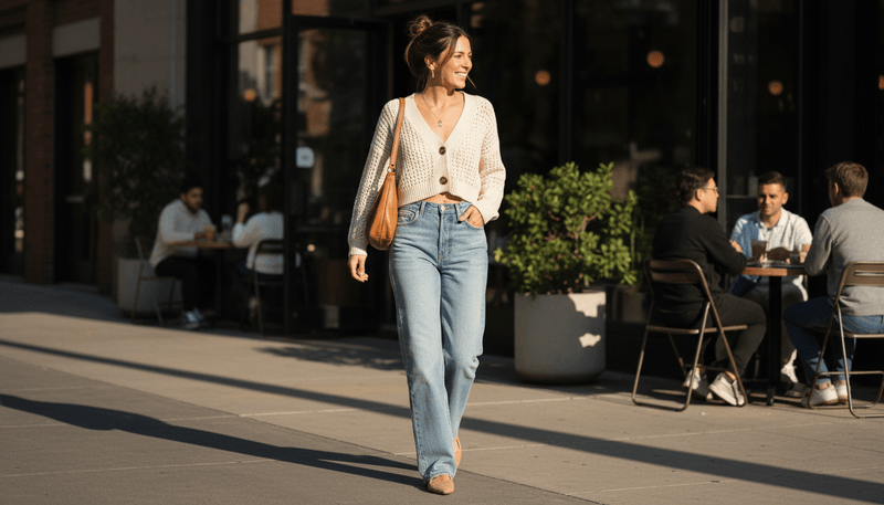 Cropped Knit Cardigan + Wide-Leg Jeans