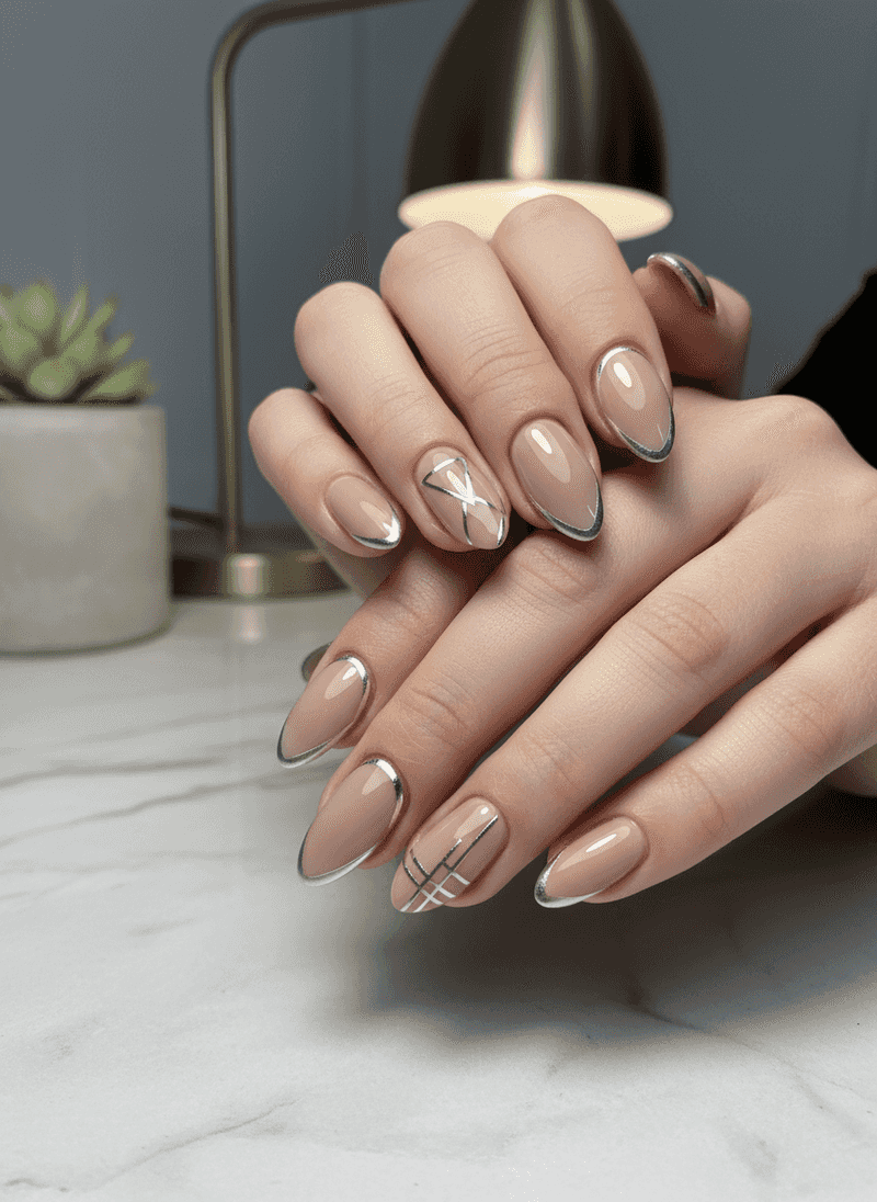 Silver Outline Nails
