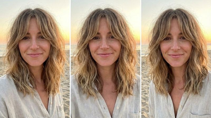 Curtain Bangs with Shoulder-Length Waves