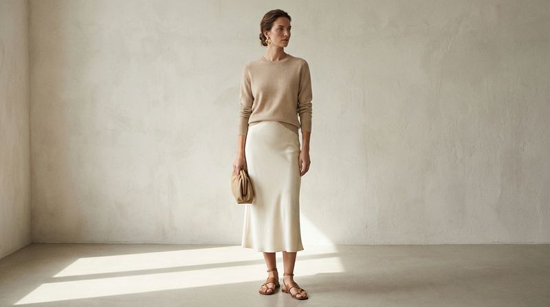 Fine-Gauge Cashmere Sweater + Bias-Cut Silk Midi Skirt