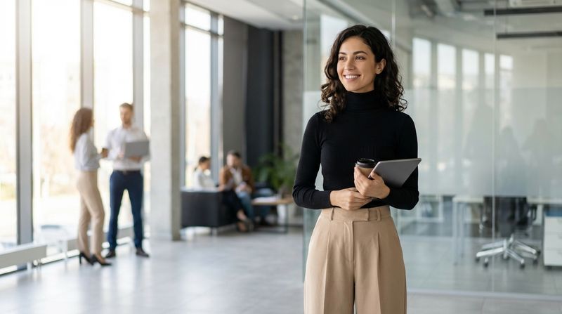 Fine-Gauge Knit Top with High-Waisted Dress Pants
