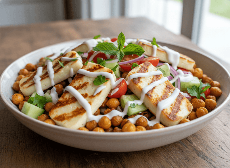 Spiced Chickpea & Halloumi Bowls with Lemon Yogurt Drizzle