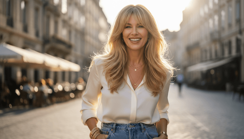 Glossy Curtain Bangs with Long Layers