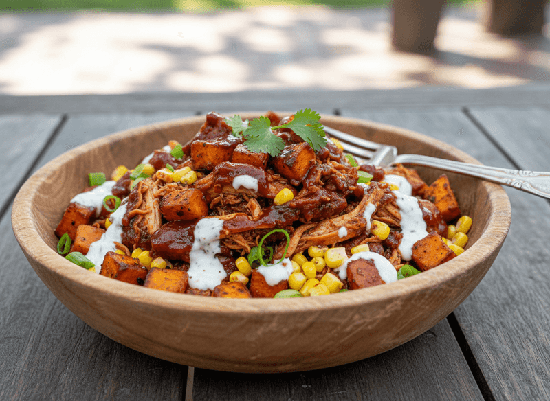 BBQ Chicken Salad with Roasted Sweet Potatoes & Scallions