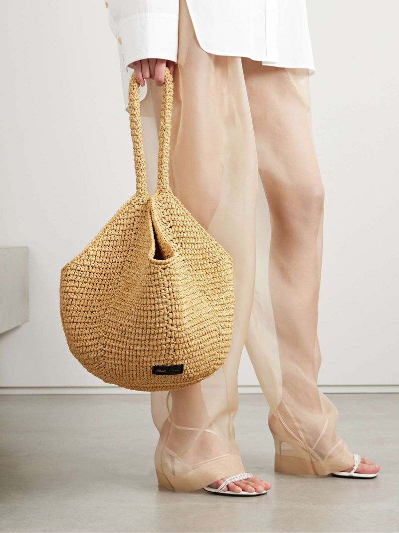 KHAITE Lotus Medium Raffia-Trimmed Canvas Tote