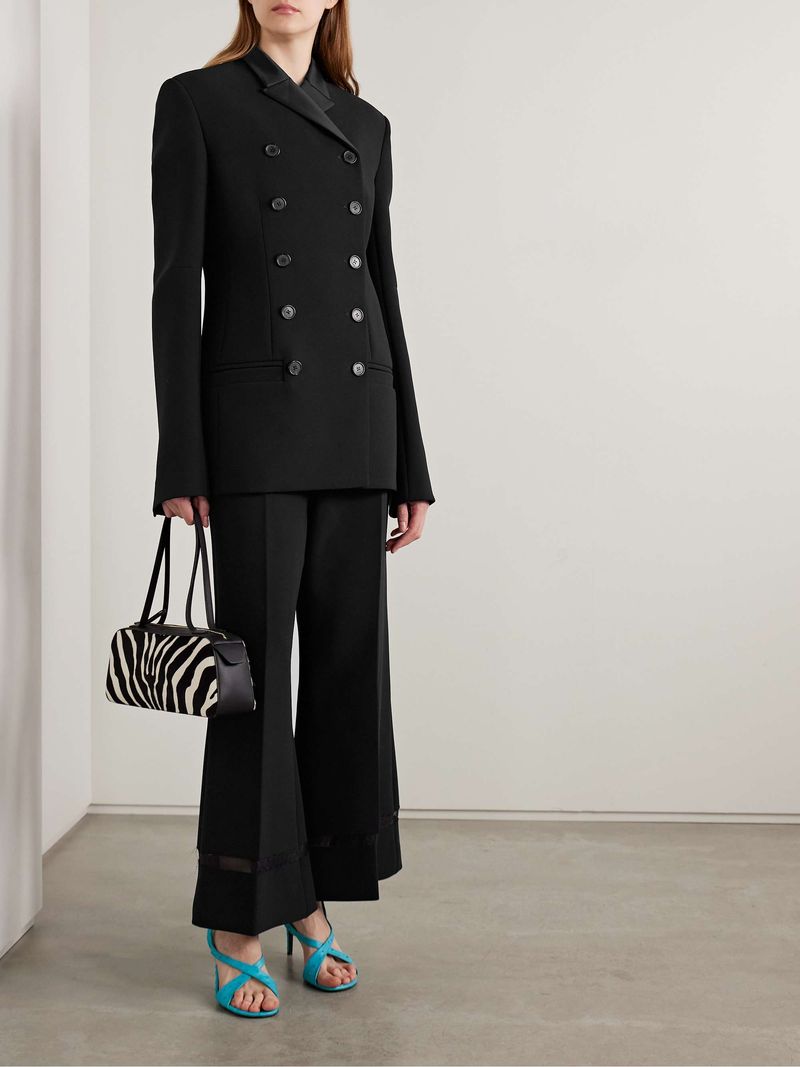 KHAITE Sabel Double-Breasted Satin-Trimmed Crepe Blazer