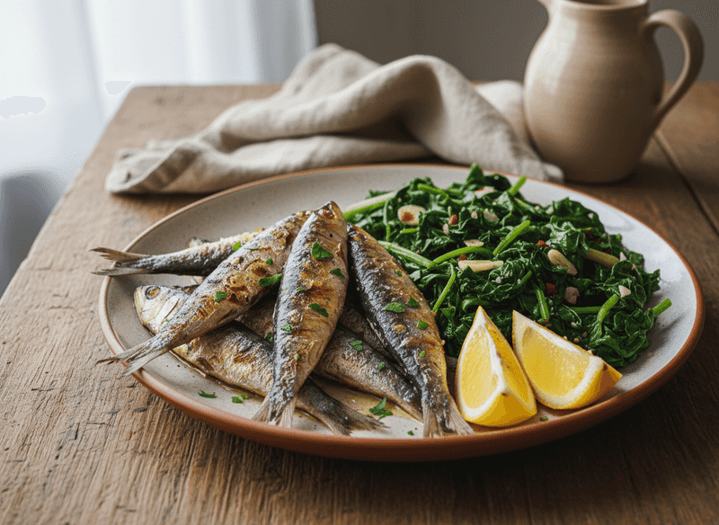 Grilled Sardines with Winter Greens