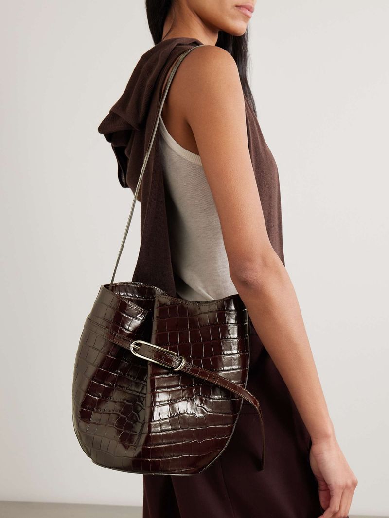 LIFFNER Buckled Croc-Effect Glossed-Leather Bucket Bag