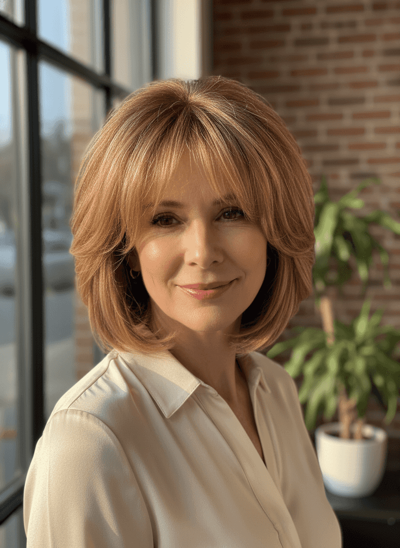 Layered Lob with Rounded Bangs