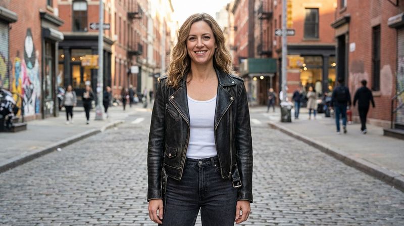 Leather Jacket + Simple Top + Dark Jeans