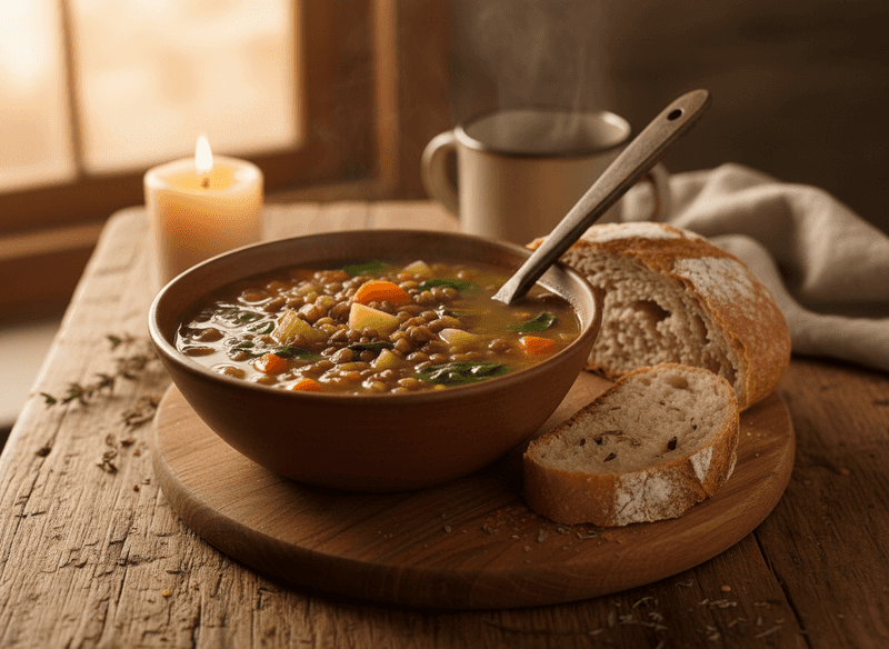 Lentil Soup with Bread