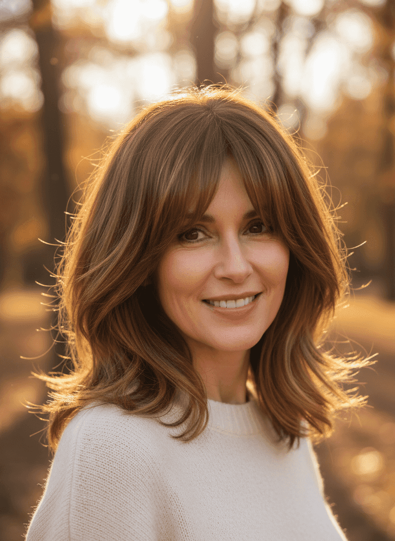 Long Layered Bob with Soft Side Bangs