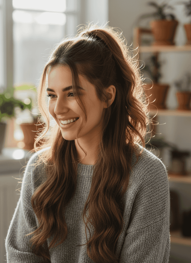 Loose High Pony with Face-Framing Strands