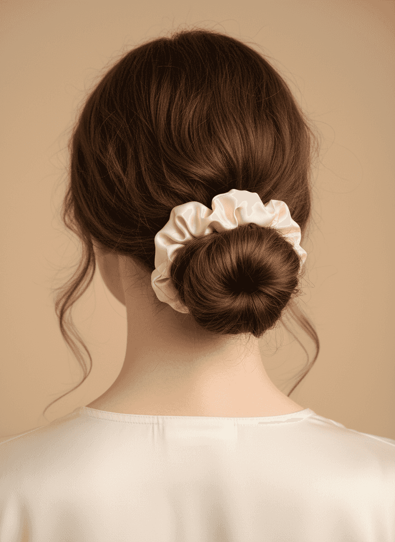 Low Bun Wrapped with a Scrunchie or Ribbon