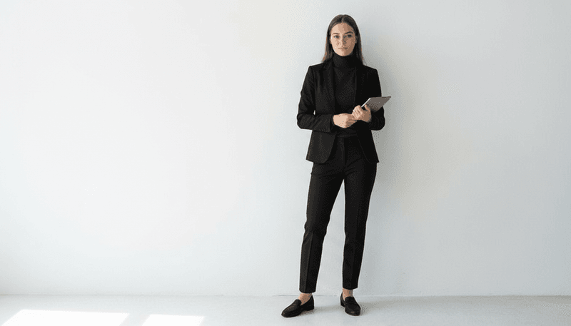 Monochrome Neutral Outfit with Coordinated Blazer and Trousers