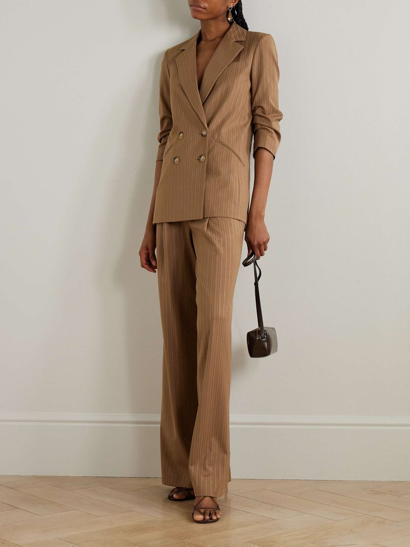 NET SUSTAIN Veronica Beard Rupert Dickey Double-Breasted Pinstriped Blazer