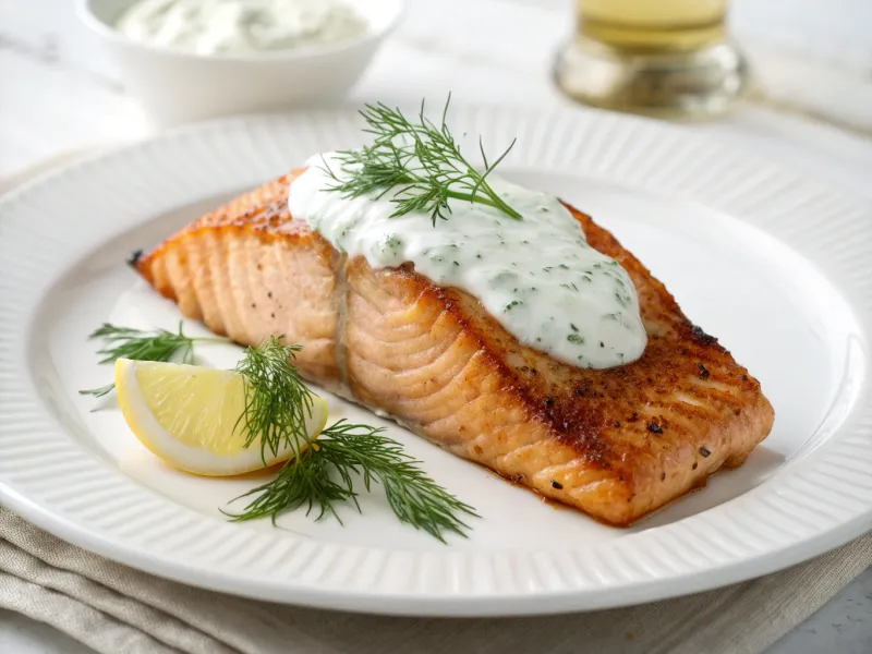 Pan-Seared Salmon with Yogurt Dill Sauce